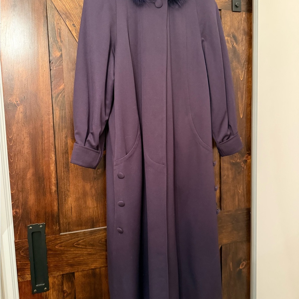 Elegant Purple Women's wool and fur long coat